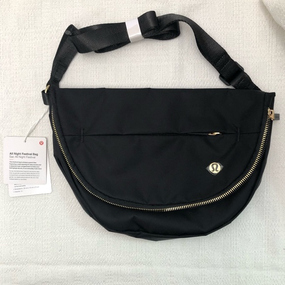 🔥Lululemon All Night Festival Bag 5L Black Gold Hardware Travel